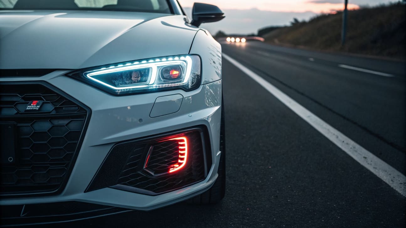 car front view with LED lights