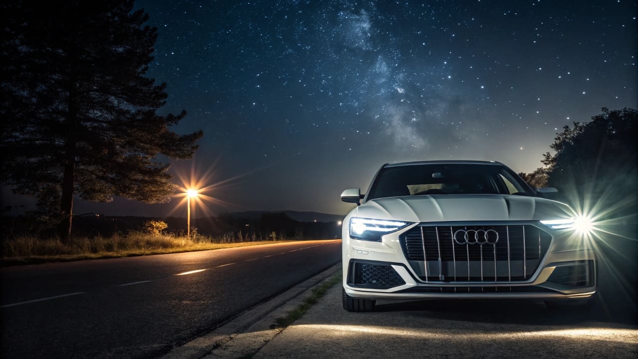 Luxury sedan with LED headlights