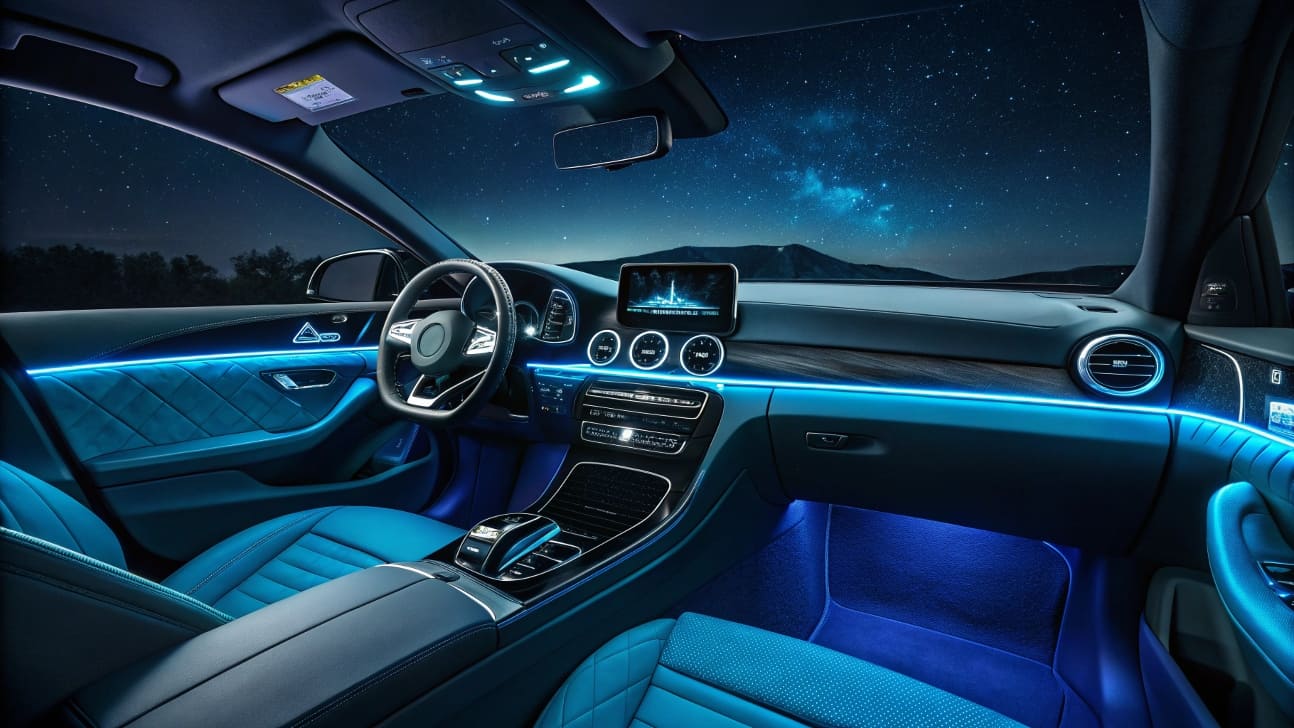 Blue LED interior lights in a car